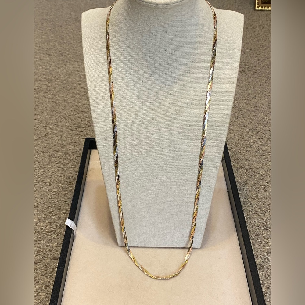 19g Sterling Silver Tri-Colored Braided Necklace 925 Italy